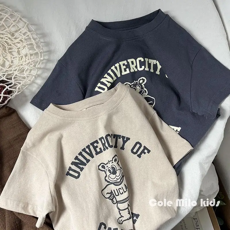 RAISE YOUNG Pure Cotton Kids Boys T-shirt Summer Short Sleeved Tops For Little Boys Children Tees Children Cartoon Boys T Shirts