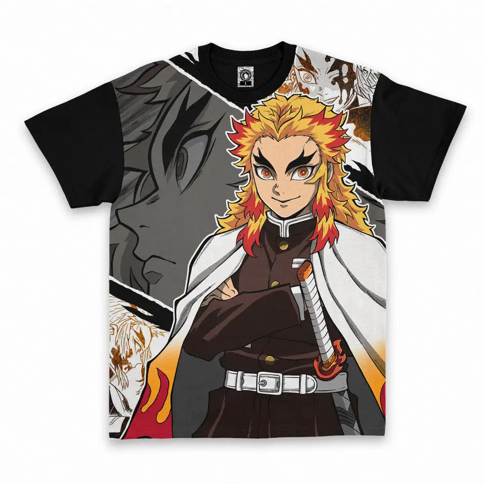 Demon Slayer Purgatory Apricot Shoulang Men and Women Short Sleeved T-shirt Anime Comics Street Hip Hop Loose Cosplay Top