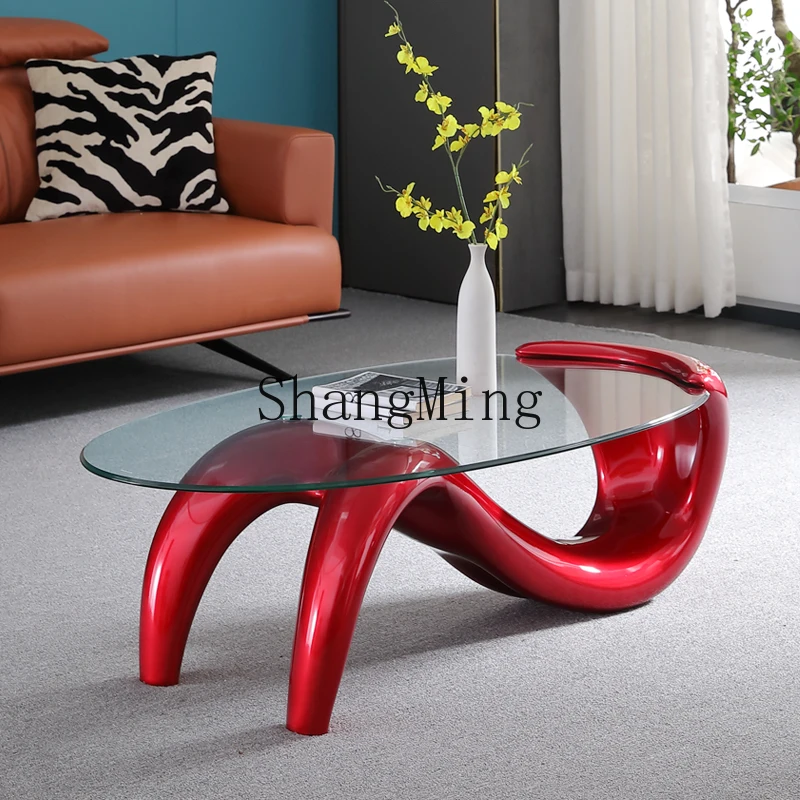 

CL personalized wood grain color glass coffee table oval small apartment coffee table