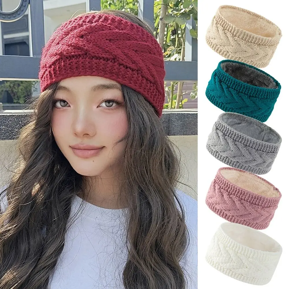 

Fashion Warm Winter Headbands Fleece Lining Wide Edge Knitted Headbands Windproof Soft Hair Band Hair Accessories