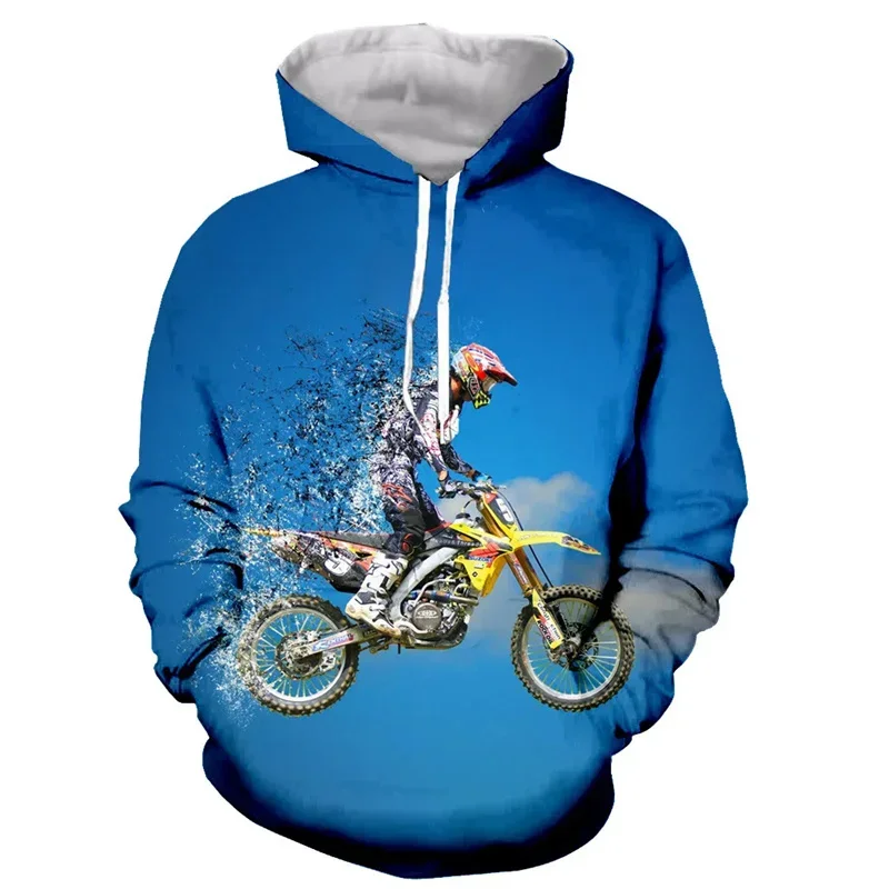 Motocicleta 3D Impresso Hoodie para Homens, Moda Motocross, Mangas Compridas Camisolas Esportivas, Cool Street Oversized Pullovers, Roupas