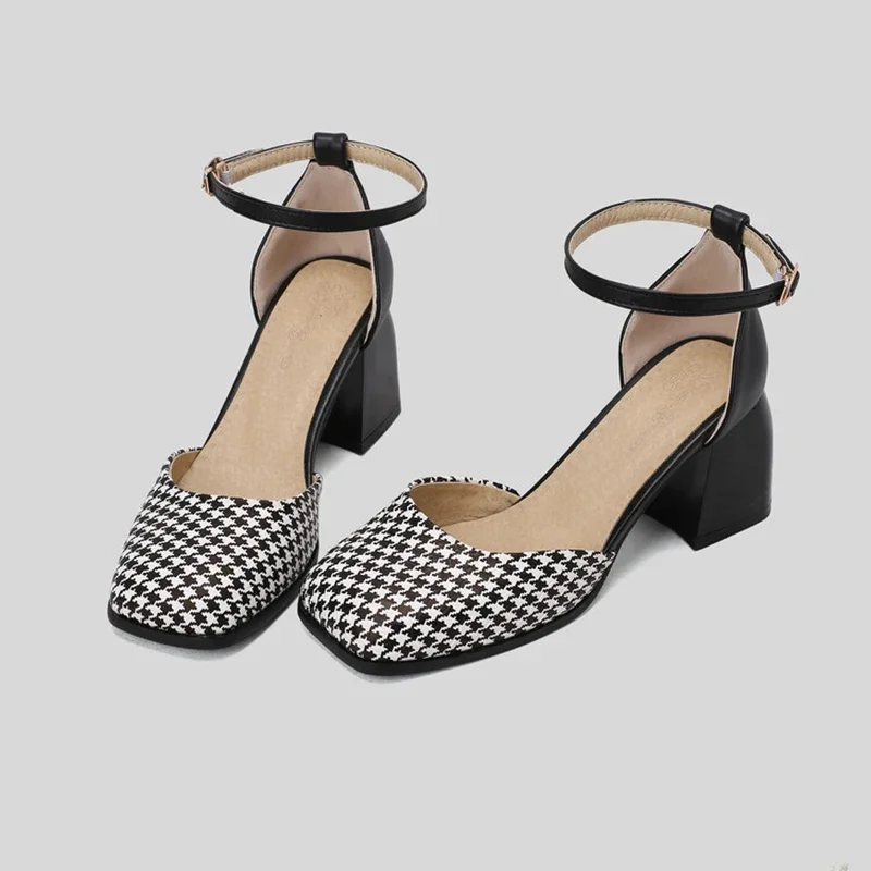 ASHIOFU اليدوية الجديدة رائجة البيع المرأة حذاء بكعب سميك مضخات الكاحل حزام D'orsay نمط أحذية الصيف مساء موضة حفلة موسيقية أحذية مثيرة