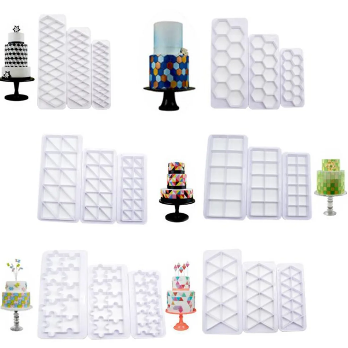 

3Pcs/set Geometric Plastic Cutting Machine Fudge Biscuits Biscuits Cake Mold Diy Dessert Decoration Tool