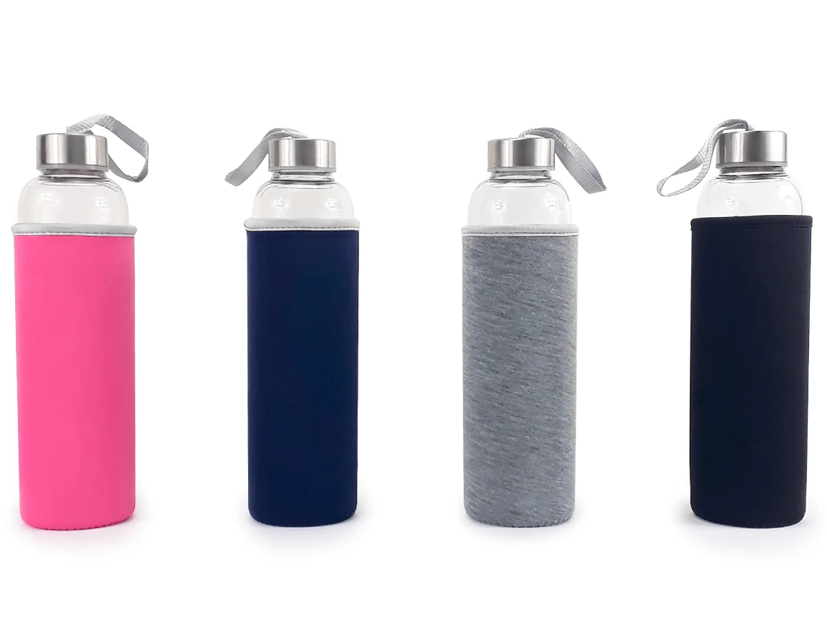 Garrafa Infusora Vidro Portátil Suco Detox Chá Capacidade 550ml Capa Protetora Térmica Com Alça