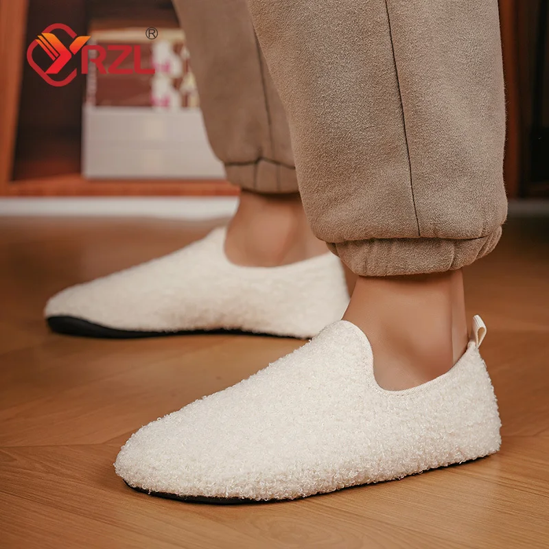 

YRZL Warm Shoes Men Winter Shoes Warm Comfy Indoor Flat Moccasin Man Shoes Men Slip-on Cotton Slippers for Men Casual Shoes