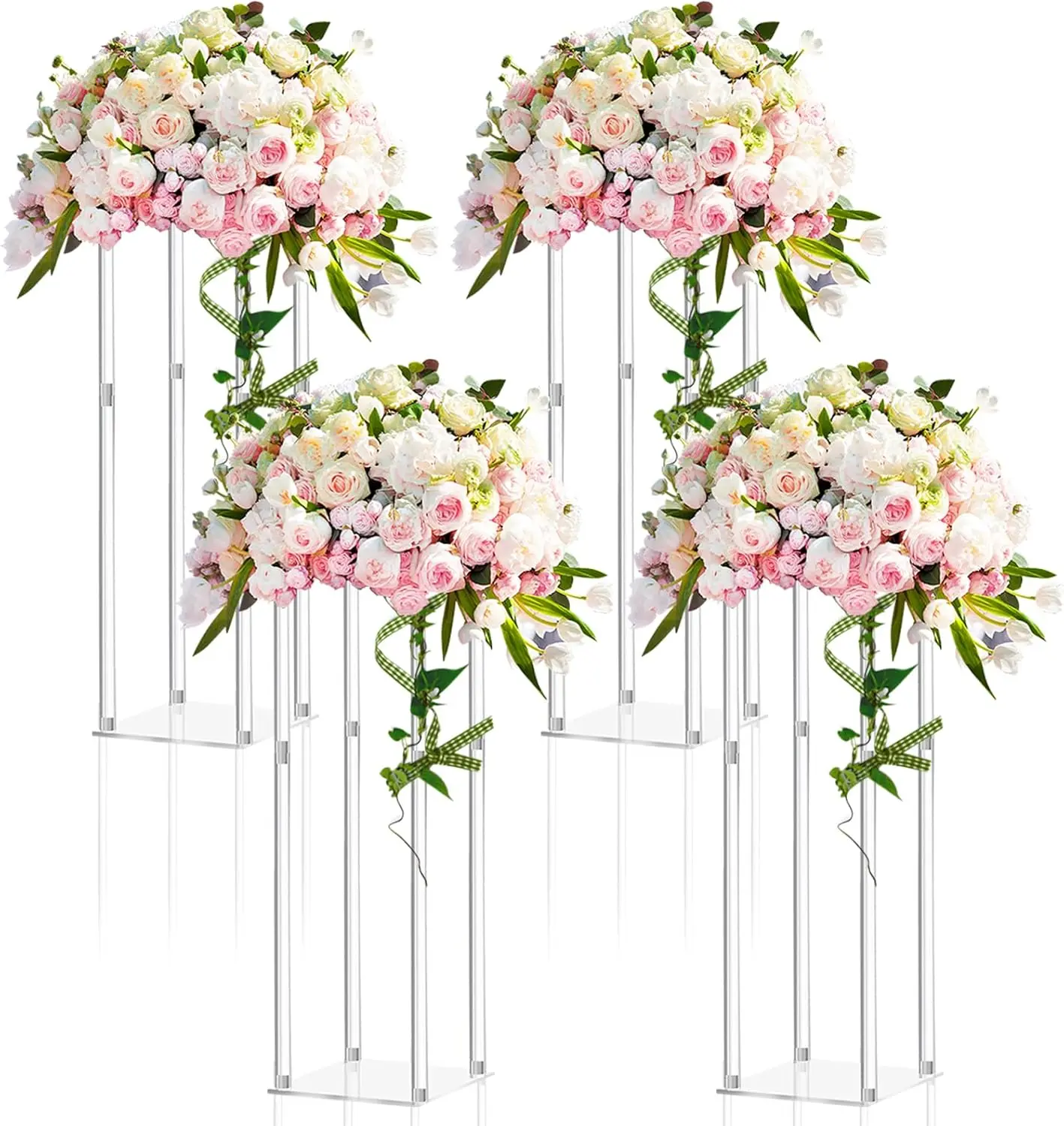 

4-Piece Tall Clear Acrylic Vase Set for Wedding Centerpieces, 20 Inch Geometric Flower Stand