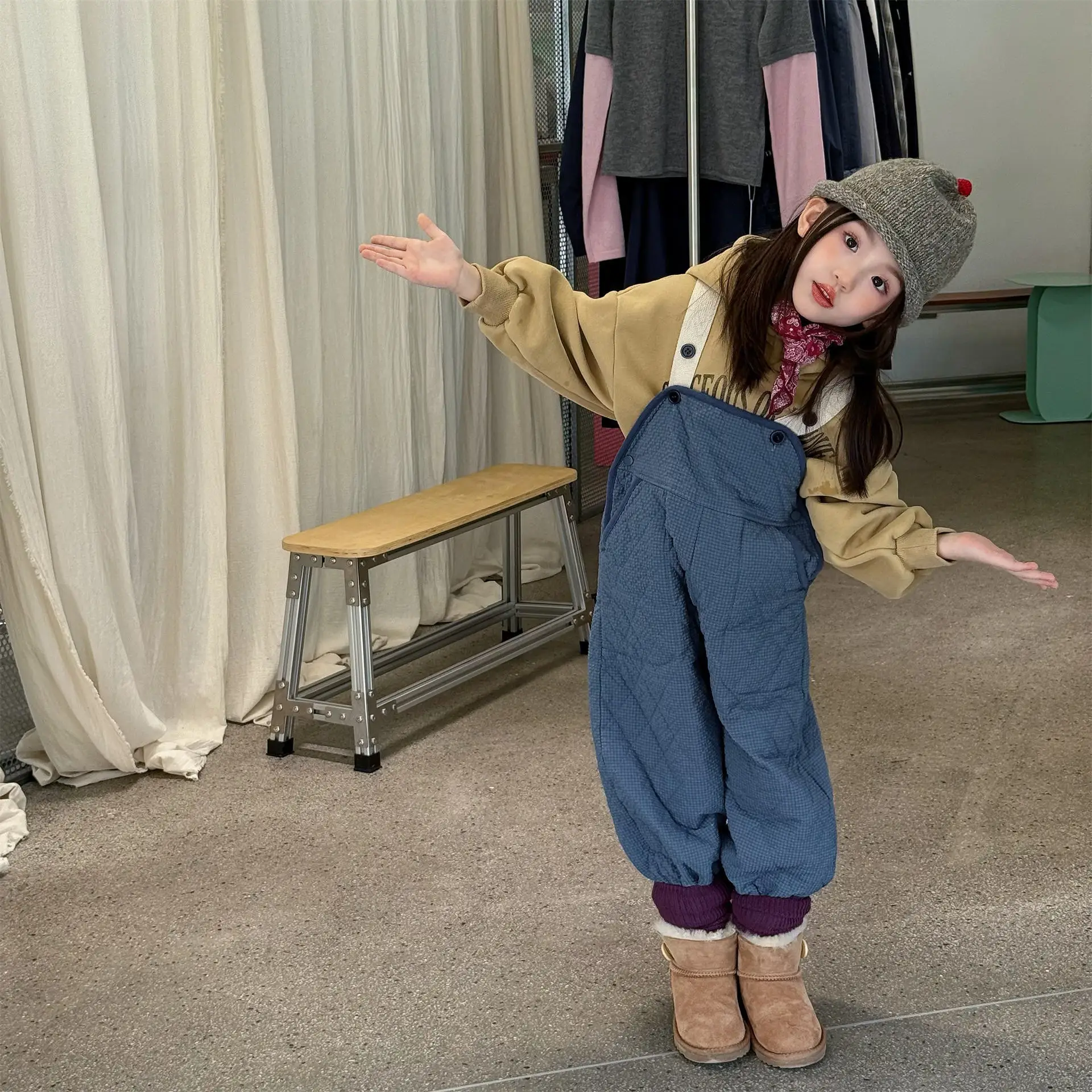 

2025 Winter New Children Overalls Plus Velvet Thick Boys Casual Pants Fashion Girls Cotton Padded Trousers Kids Warm Clothes