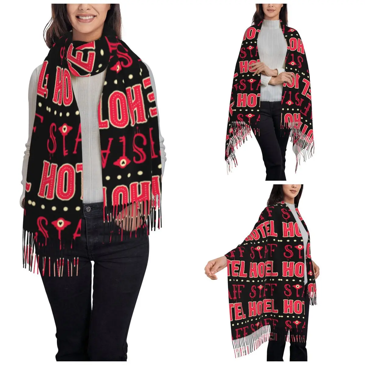 Hazbined-Hotels Staff Scarf for Women Warm Winter Shawls and Wrap Anime Tv Series Long Large Scarves with Tassel Lightweight