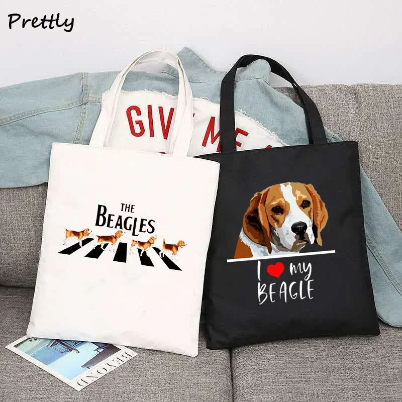 The Beagles Dog Band Canvas Shopping Tote Bags for Women Funny Dogs Lover Beagle Tote Bag Cute Shoulder Large Capacity Handbang