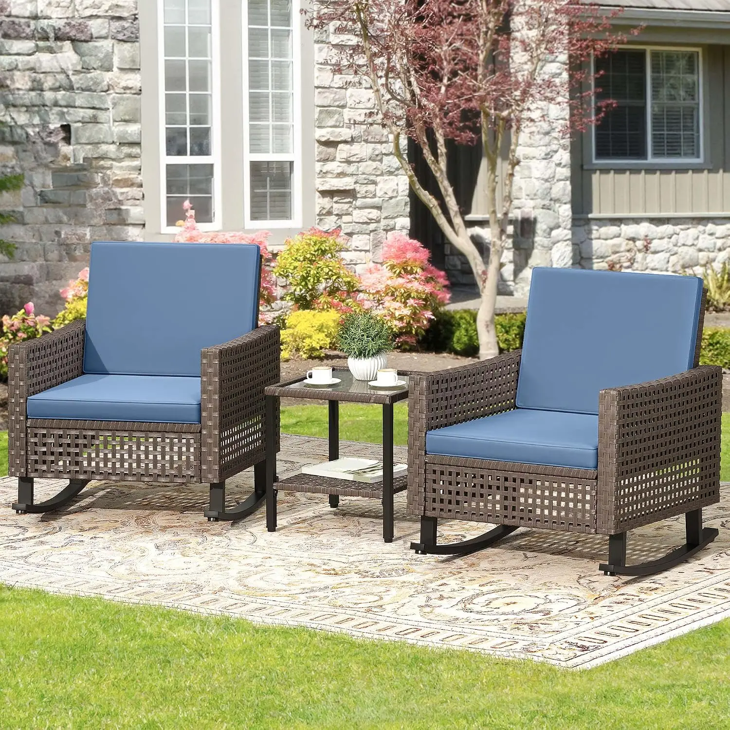 3 Piece Wicker Patio Rocking Set w/2.8