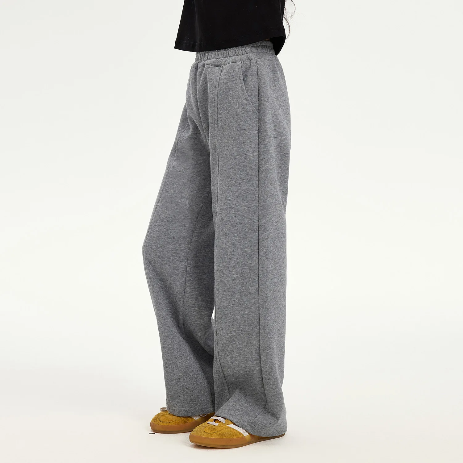 

Girls' solid color straight leg 2025 autumn and winter new item with plush versatile wide leg pants, casual loose pants