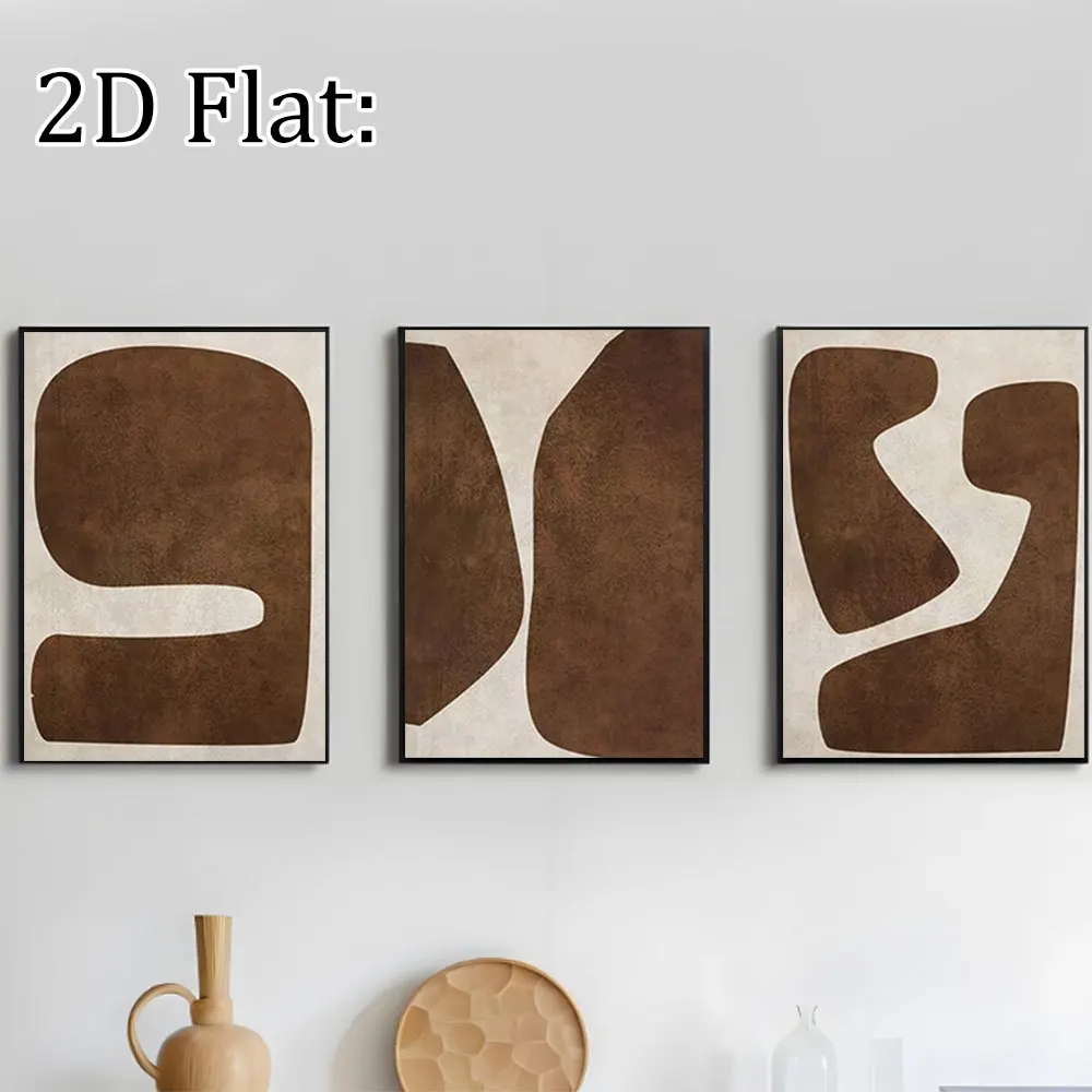 （NO Frame 3PCS）-2D Flat, 2D Flat, 2D Flat 3pcs Unframed SIGNLEADER Framed Canvas Print Wall Art Set Brown Tan Retro Polygon C