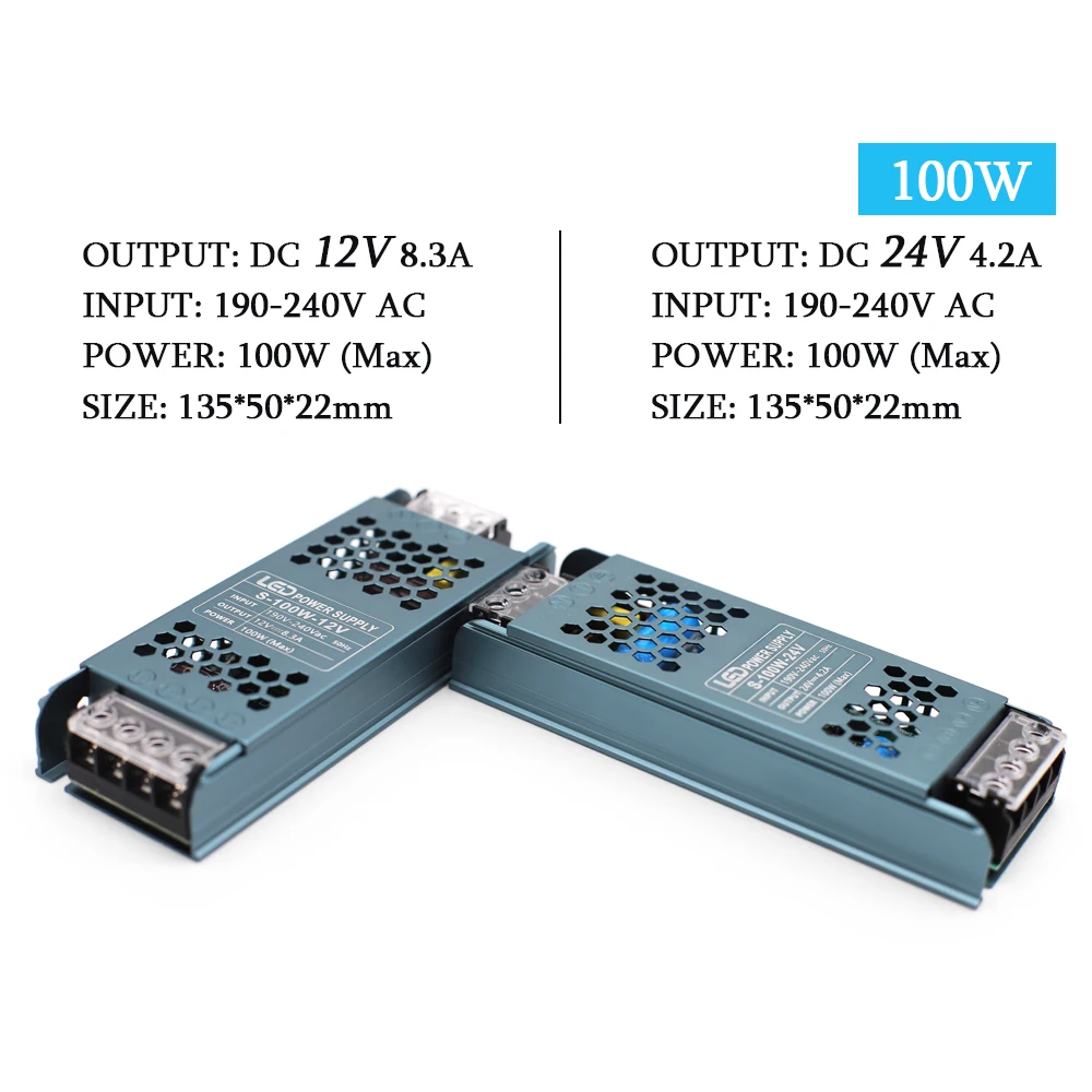 Ultra Thin LED Power Supply DC 12V 24V Lighting Transformers 60W 100W 200W 300W 400W AC190-240V Converter Driver for Strips