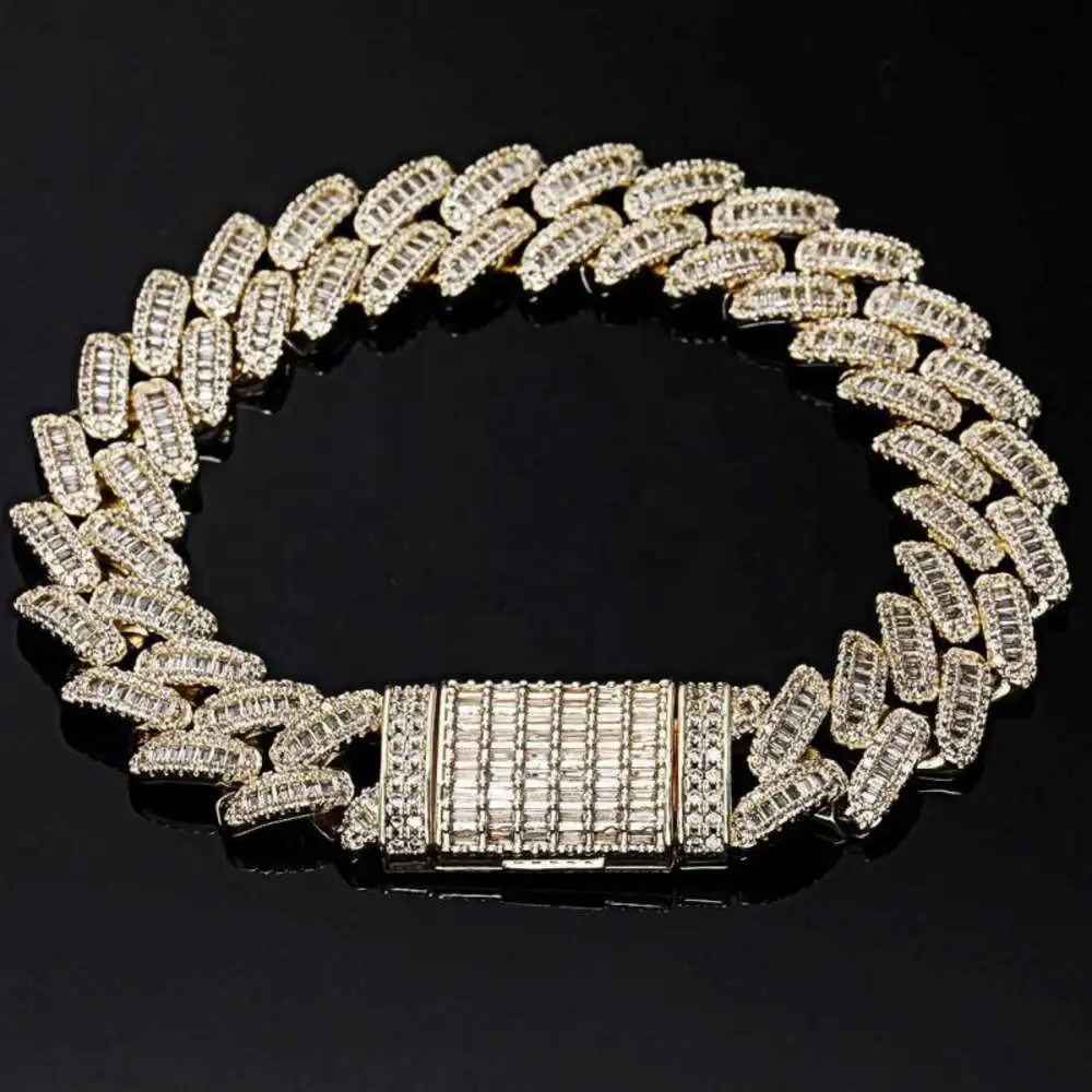 High Quality Real S925 Silver 9k 10 14k 18k Gold Moissanite Lad Diamond Cuban Link Chain Bracelet Factory Custom Jewelry