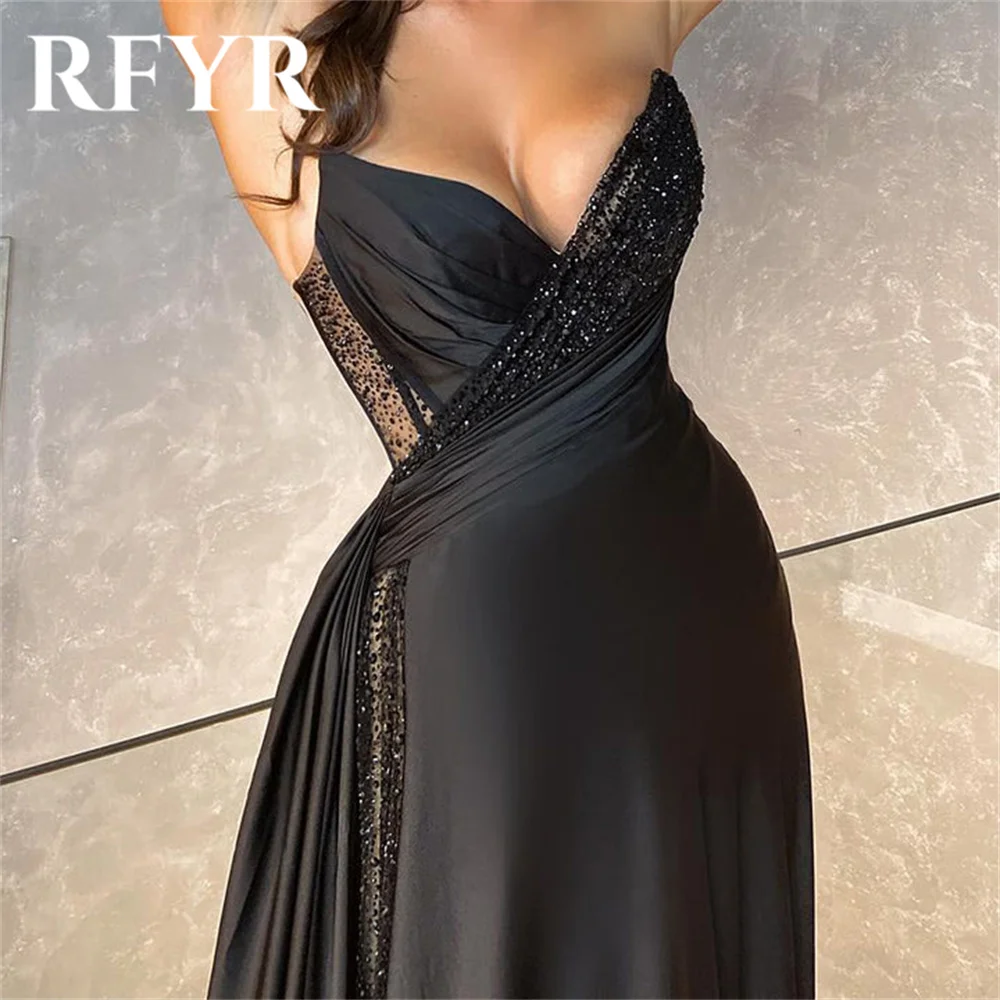 Rfyr roxo elegante colher vestido de noite feminino simples sem mangas com pregas praia divisão lantejoulas baile de formatura vestidos formais vestido personalizado