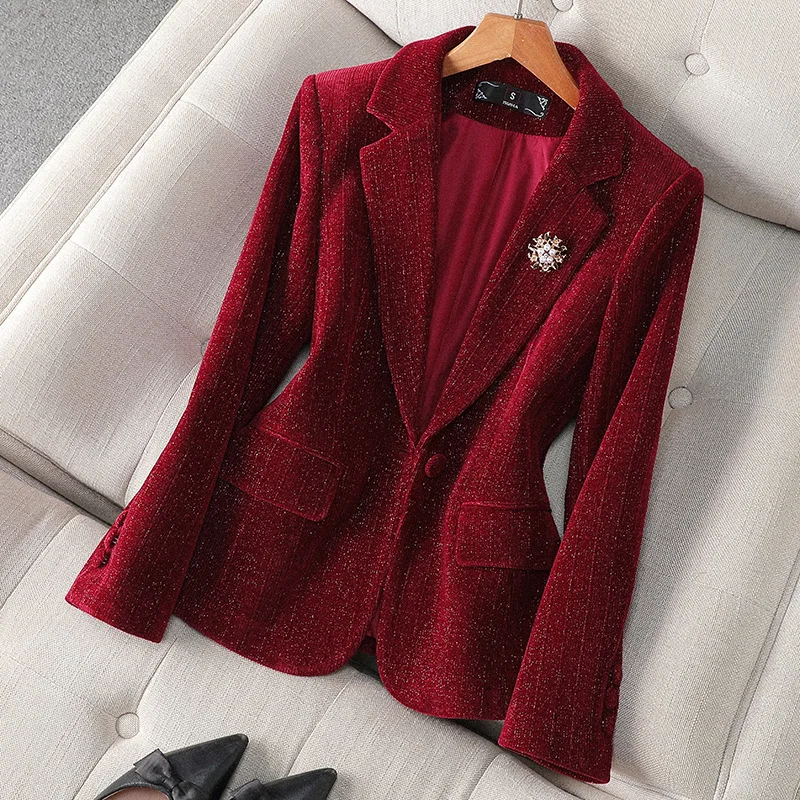 

ALPHALMODA 2025, New, Corduroy, Sparkling Blazers, for Women, Fully Lined, High Quality Suit, Autumn Winter Outfit