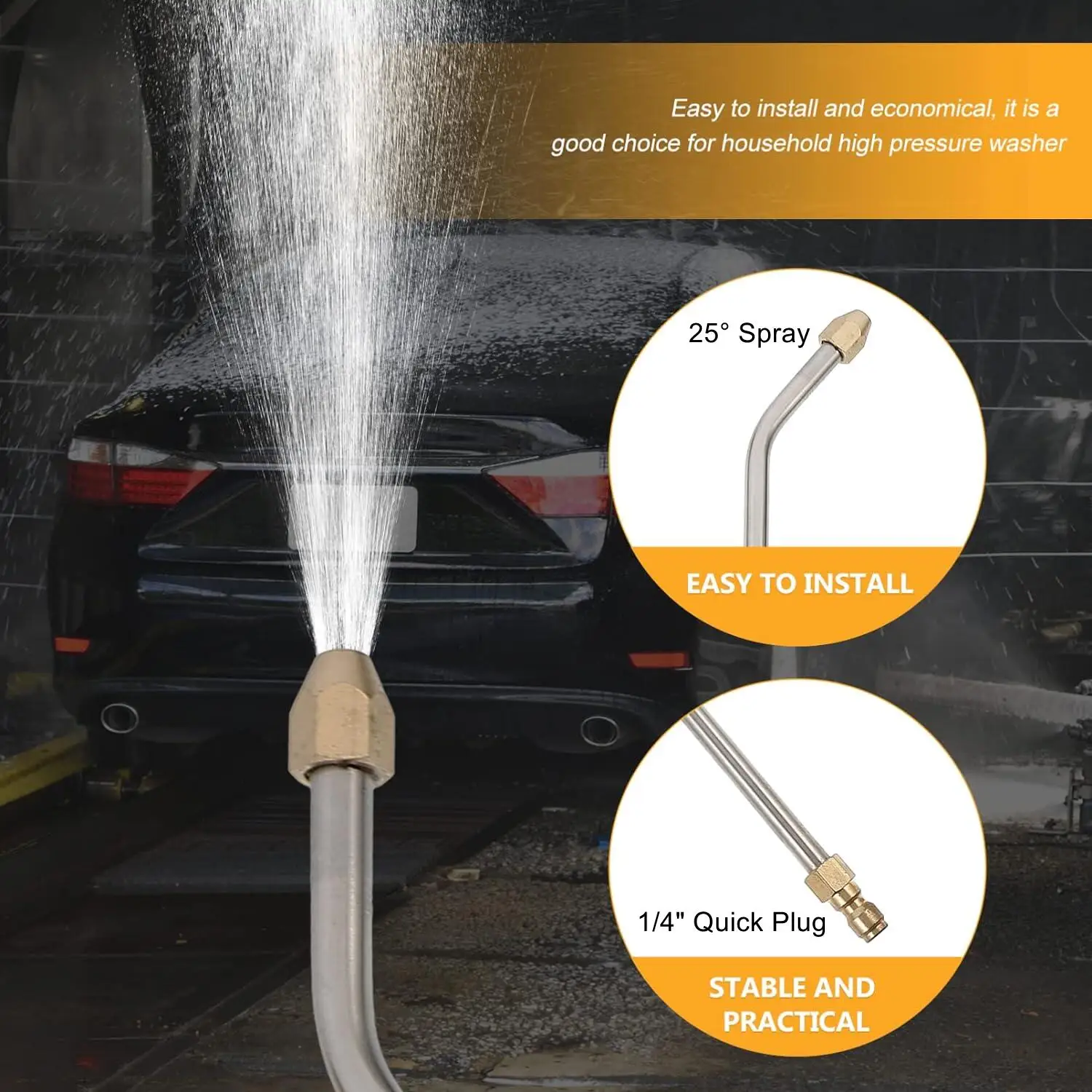 30°/90°/U Shape High Pressure Wash Gun Extension Spray Wand With 1/4