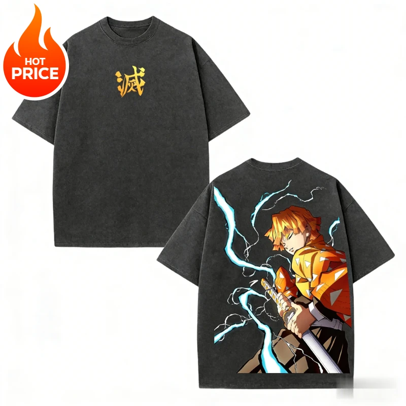 Demon Slayer Agatsuma Zenitsu Harajuku Men Summer T-Shirt Loose Women Oversized Streetwear Unisex Casual Short Sleeve Tee Top