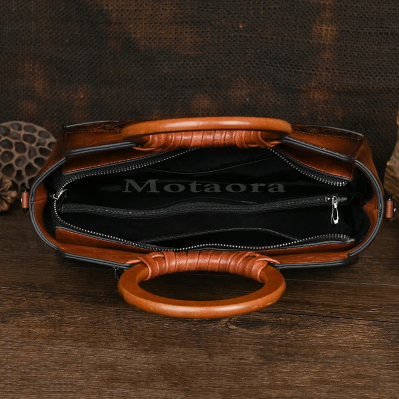 MOTAORA New Retro Handmade Embossed Shoulder Bag Women Chinese Style Leather Crossbody Bag Luxury Fashion Mather\'s Handbag Purse