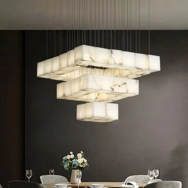 

Modern Minimalist Natural Marble Pendant Light Luxury Villa Living Room Dining Room Pendant Light Villa Staircase Hall Light