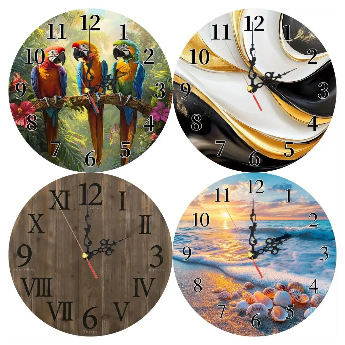 Silent Wooden Round Wall Clock, Non-Ticking Decor Wall Watch for Home Bedroom Living Room, AA Battery Not Included