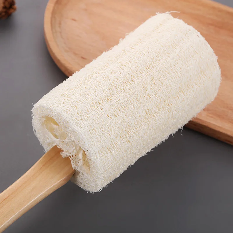 Exfoliating Natural Loofah Back Sponge Scrubber Brush with Wooden Handle for Men Women Long Handled Bath Shower Brush Dropship