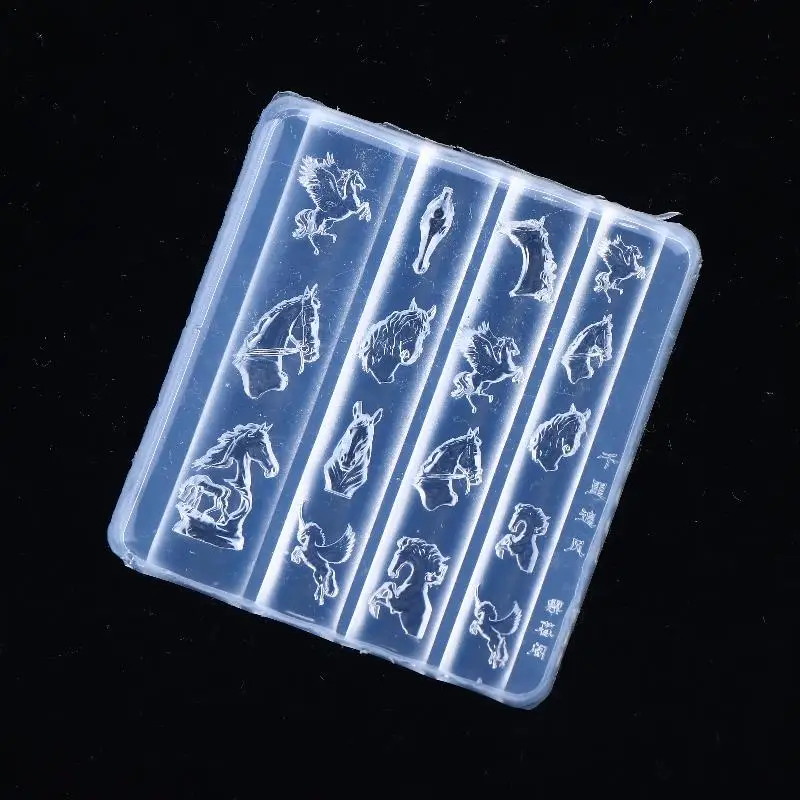 Transparent Embossed Horse Head Silicone Nail Mold Mixed Sized Shaped Soft Carving Stamping Plates DIY Manicure Art Mould Tools