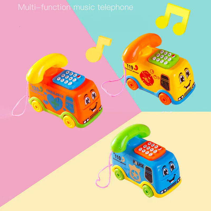 Children Puzzle Toys Cute Fun Simulation Bus Car Vintage Telephone Early Education With Music Light Sliding Car Toys