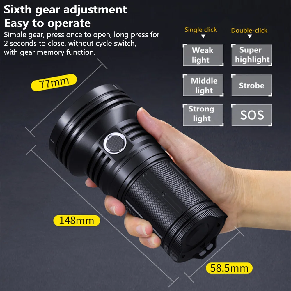 High Power Waterproof Flashlight 45000 Lumens 8*P70 Lamp Beads Wine Appraisal Light With Child Safety Lock