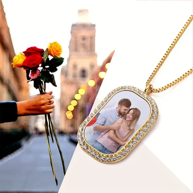 Collar con foto personalizada para mujer: regalo de San Valentín personalizado con diamantes de imitación brillantes