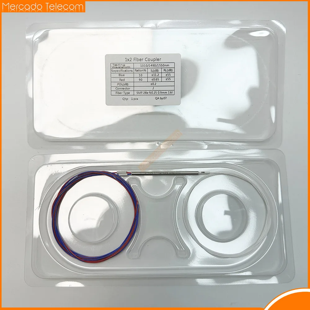 1Pcs FBT Optical Fiber Splitter Without Connectors 1x2 0.9mm 10/90 20/80 30/70 40/60 50/50 Various Types Unbalanced Coupler