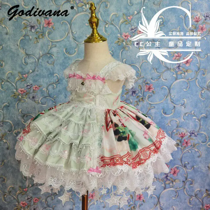 Original Handmade 2026 New Summer Sweet Baby Girls Cute Panda Lolita Dress Kids Spanish Court Princess Lace Birthday Ball Gown