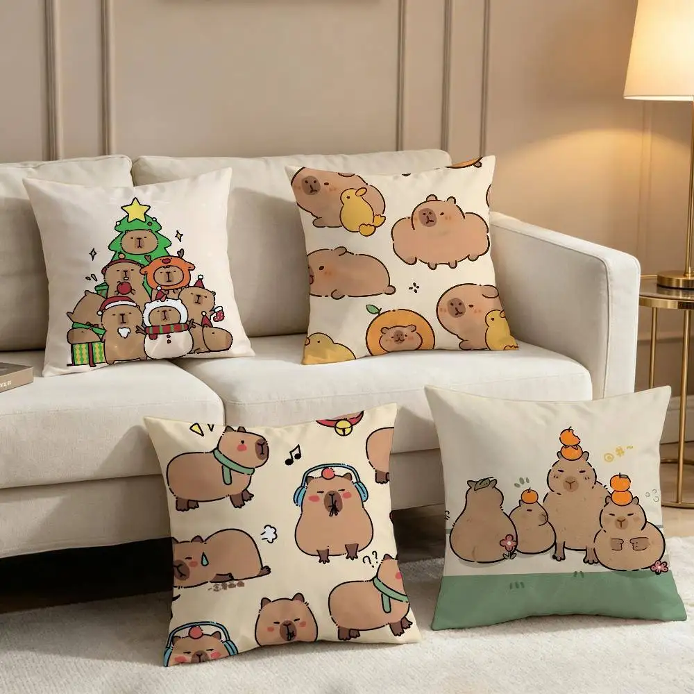 Capybara Cartoon Cute Pillow Case For Home Bedroom Car Office Decoration Living Room Sofa Cushion Cover Suitable