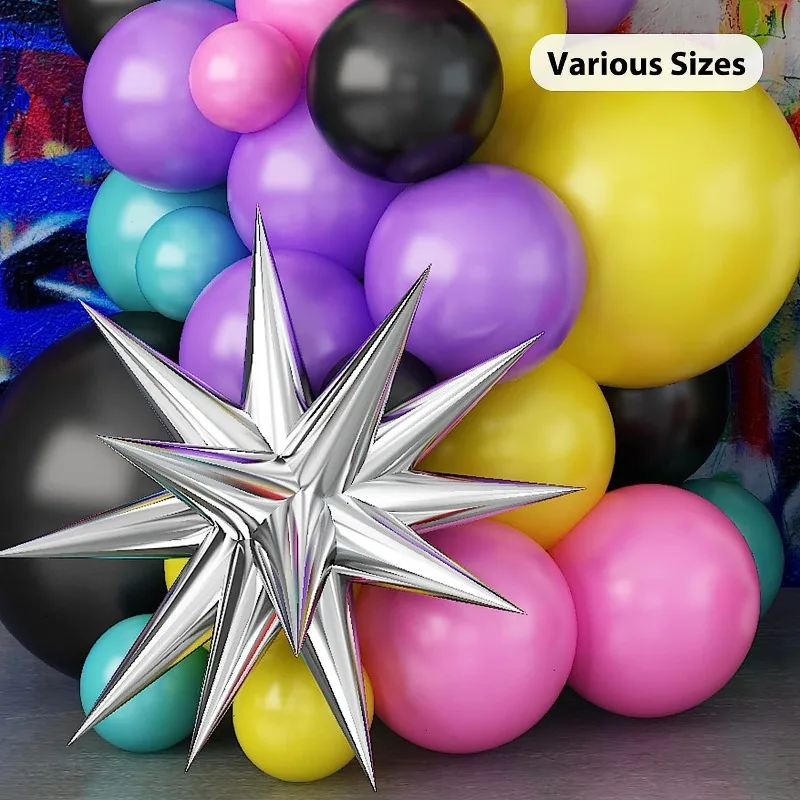 Hot Pink Black Music Party Balloon Arch Kit Silver Star Foil Globos for 80S 90S Dance Disco Hip Hop Birthday Party Decoration