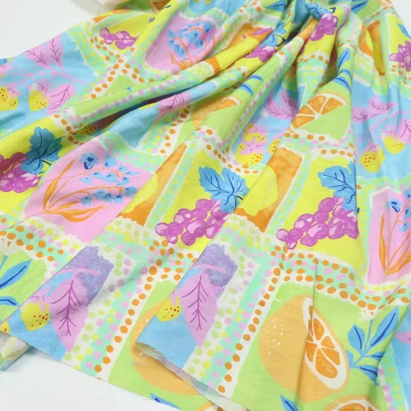 L100cm x W140cm Premium Colorful Fruit Print Gingham Cotton Fabric For Kids Dress Cardigan DIY Summer Clothing Sewing Material