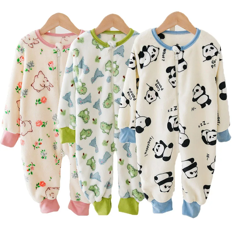 Kids Spring Flannel Pajamas Children Panda Dinosaur Sleepwear Kigurumi Jumpsuit for Boys Girls Blanket Sleeper Toddler Pyjamas