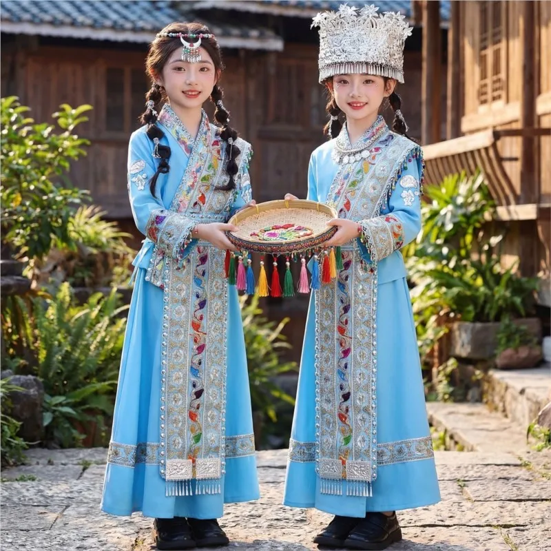 Chinese Guangxi Zhuang Ethnic Costumes Miao Ethnic Minority Performance Costume Yunnan Travel Photography Girl Long ClothesZI983