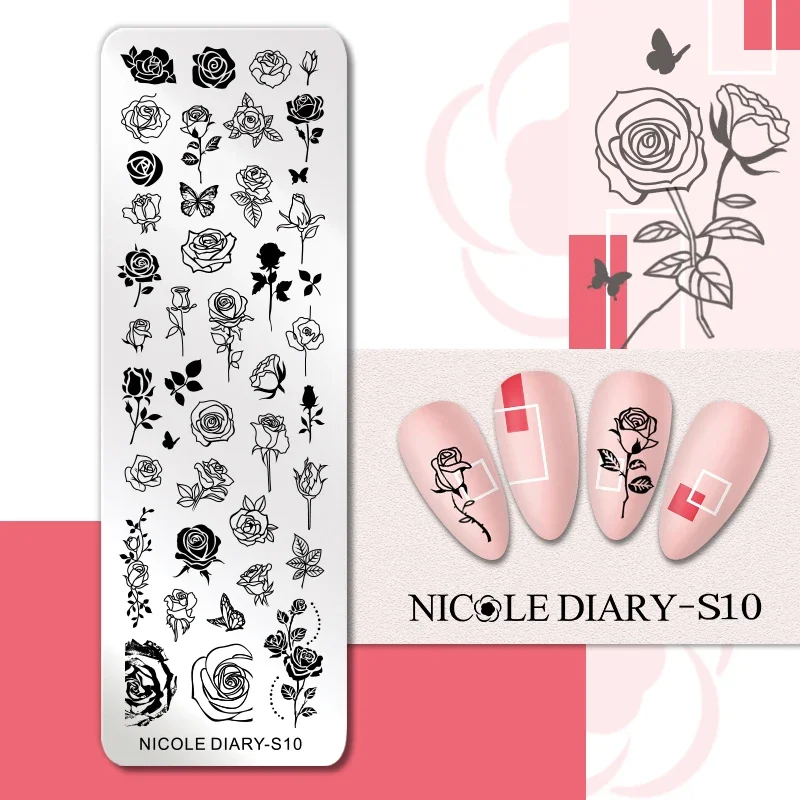 NICOLE DIARY Rose Flower Vine Nail Stamping Plates Butterfly Design Stamp Templates French Nails DIY Printing Stencils Mold: Nai