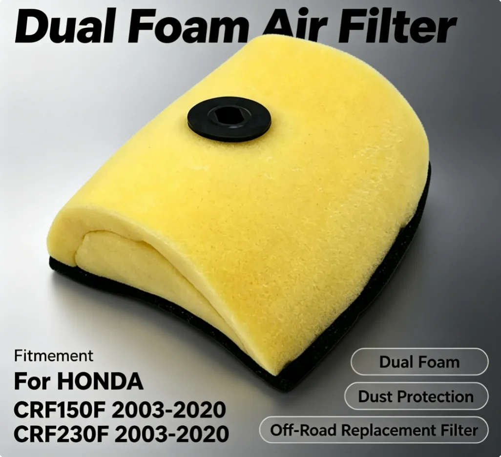 For Honda CRF150F CRF230F 2003‑2020 Off‑Road Motorcycle Dual Foam Air Filter Dustproof High‑Flow Intake Cleaner