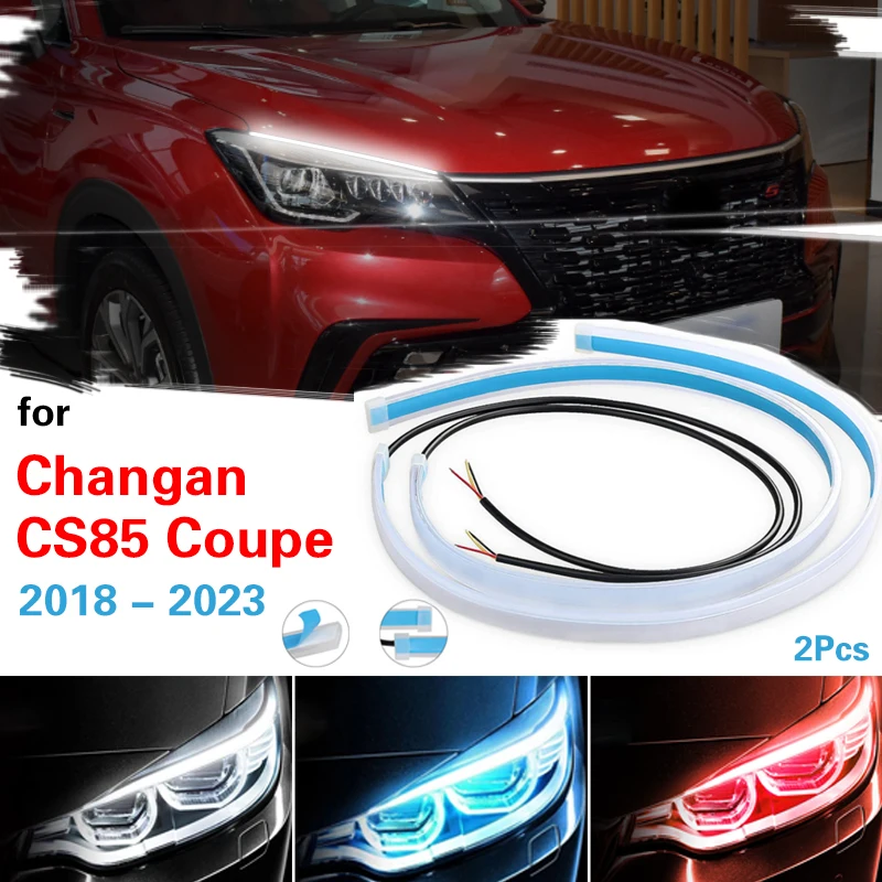 2x Car led DRL Daytime Running Light Strip Waterproof Flexible Guide Headlight LED Strip Lights For Changan CS85 Coupe 2018-2023