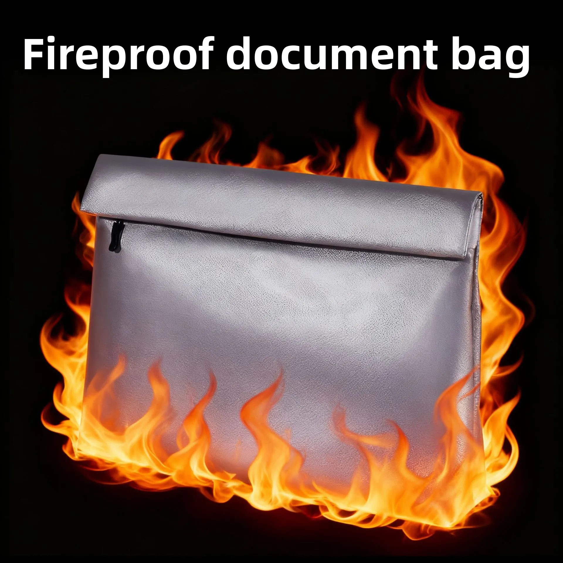 Heat Resistant Fiberglass Document Bag with Zipper Closure, Large Capacity File Pouch, Portable Safety Storage Holder for