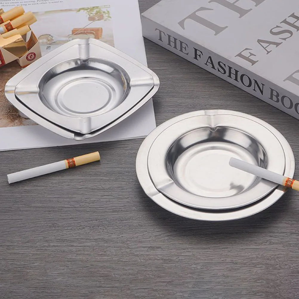 

2pcs Stainless Steel Ashtray Square Home Hotel Bar Portable Indoor Outdoor Holder Lightweight Smoke