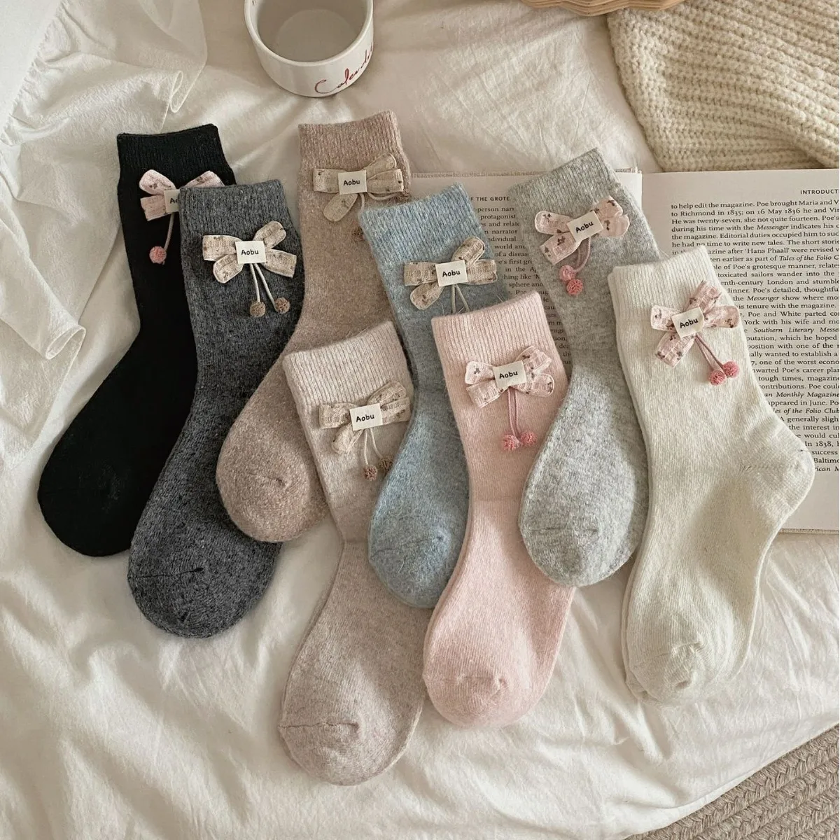 

Women's Socks Korean Bow Cute Versatile Kawaii Sweet Verstaile Fashionable Comfortable High-quality Warm Wool Socks For Girl