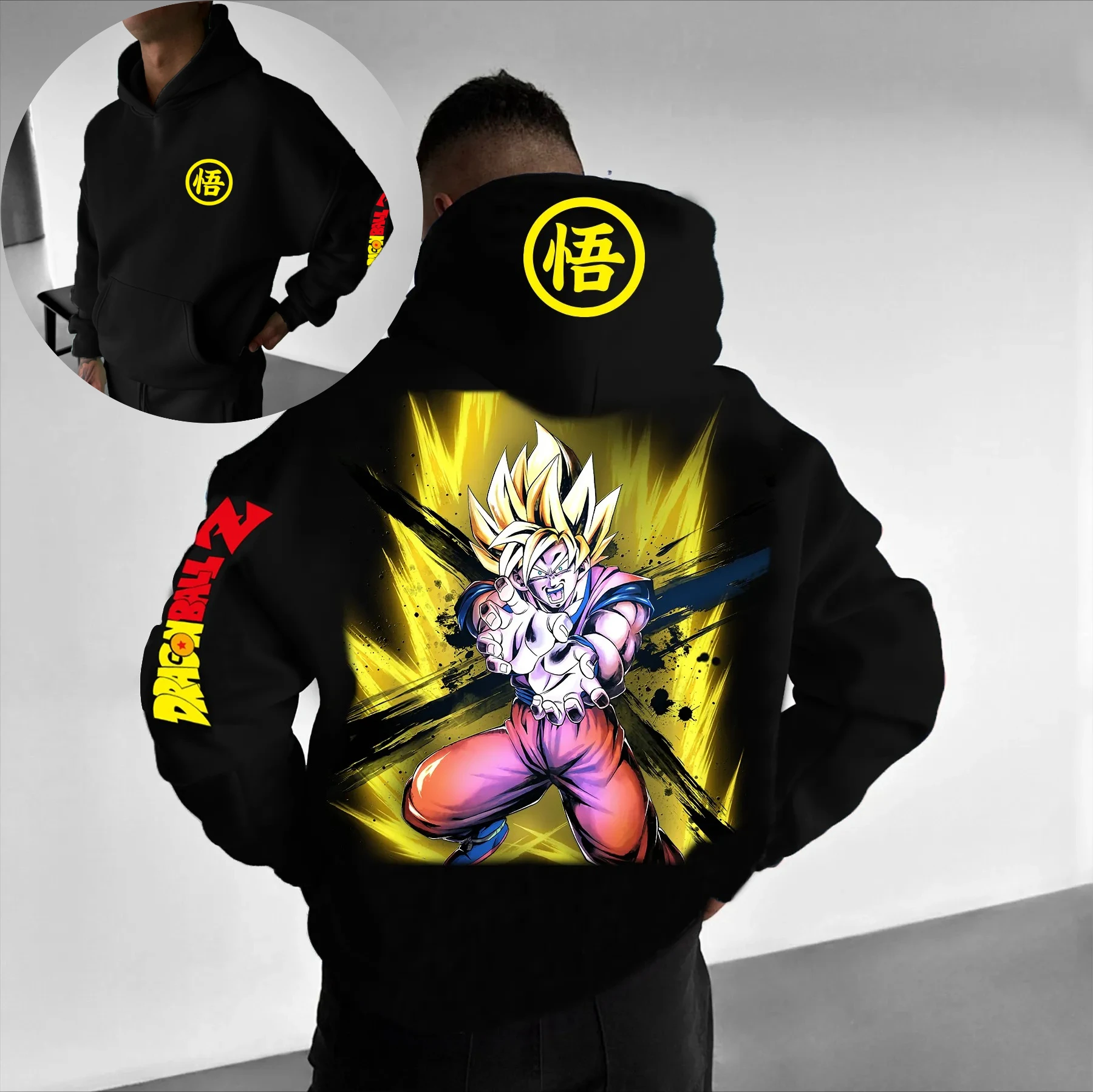 

Dragon Ball Z Majin Buu Pink Villain аниме толстовка с капюшоном для мужчин японский принт на спине с белым рукавом текст уличная мода повседневный косплей