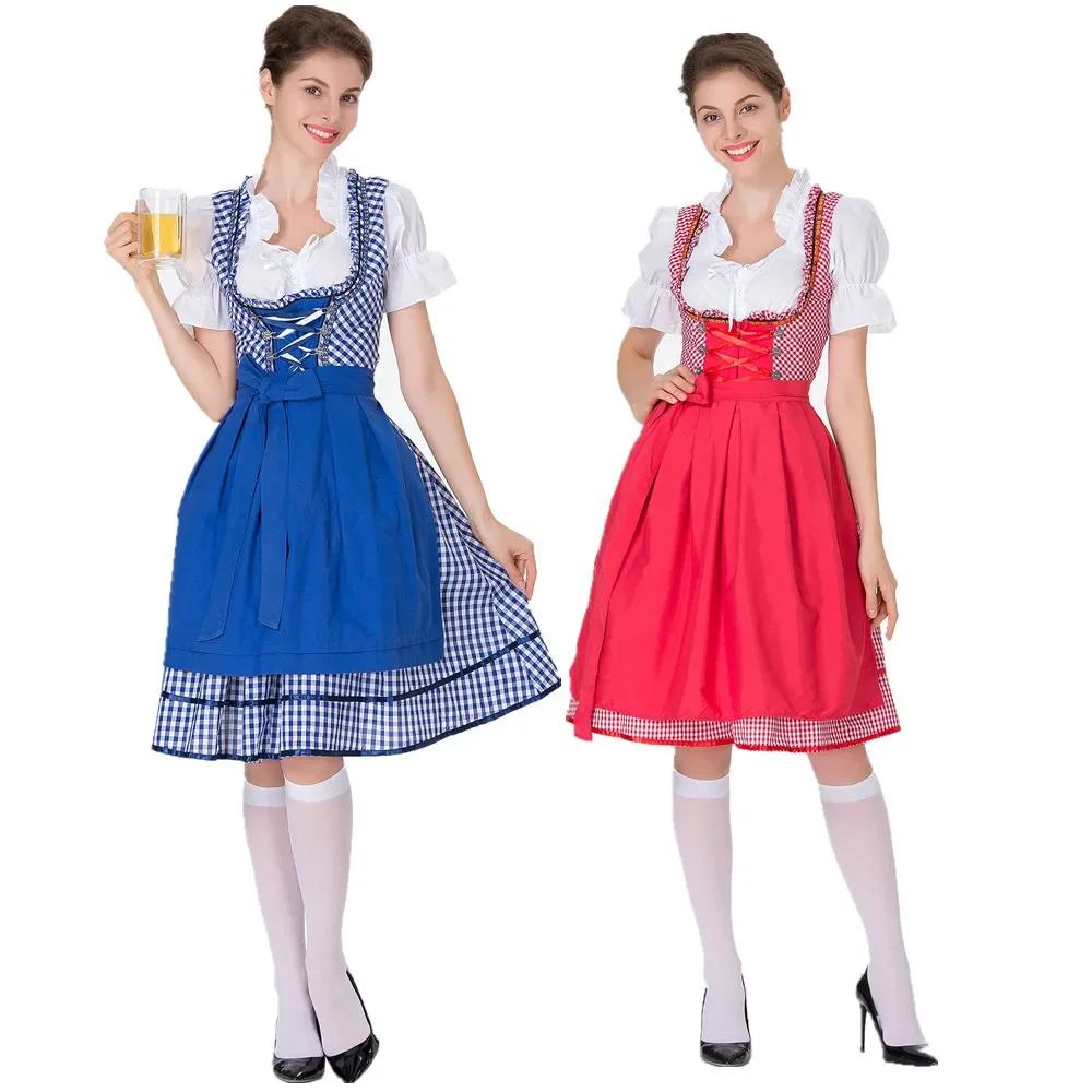 

NEW Lady Dirndl Oktoberfest Costume Bavarian National Pink Dress Wench Waitress Cosplay Carnival Fancy Party Dress Halloween