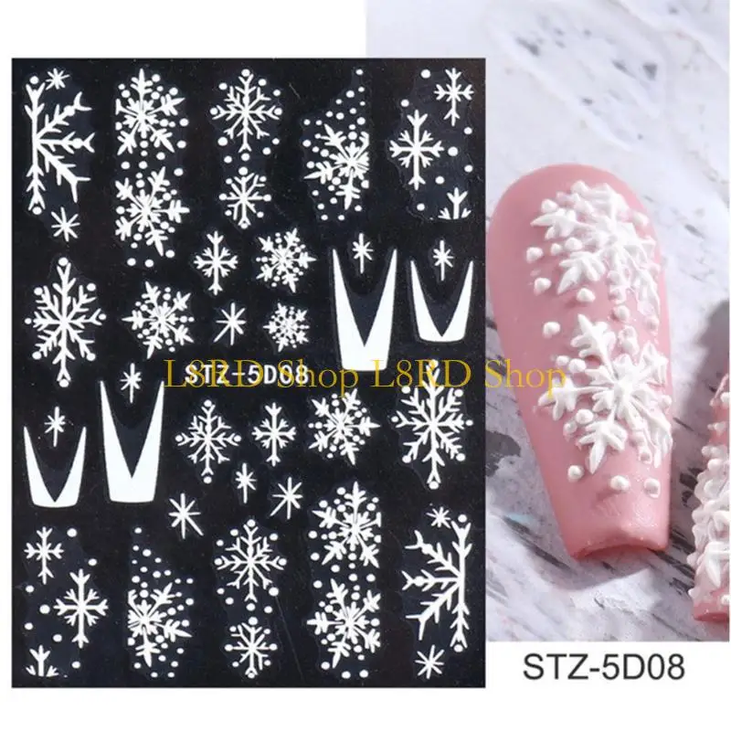 

L8RD Winter White Stickers For Nails Christmas Snowflakes Decals Manicure Art Decorations Christmas Stickers 3D