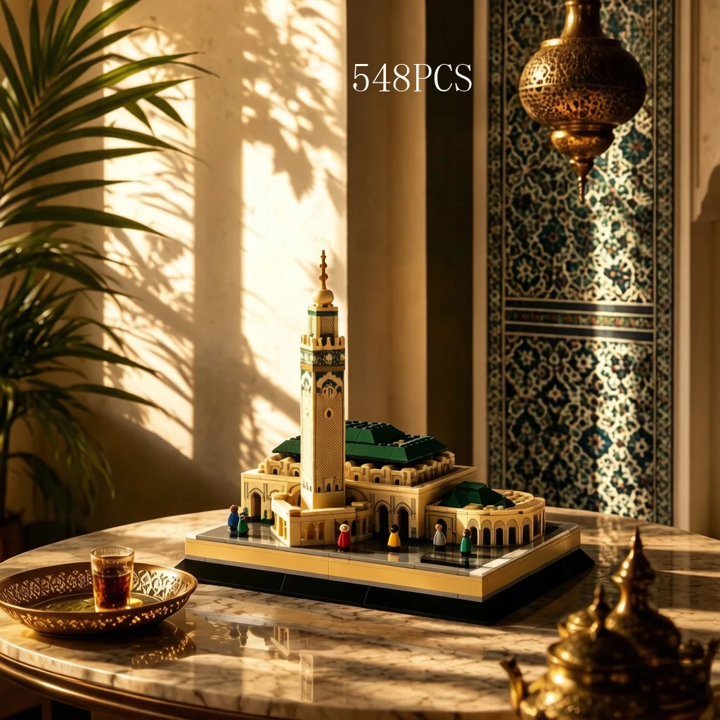 Casablanca Architektur Ziegelstein Hassan II Moschee Kreatives Baustein-Modell Bausatz Spielzeug Sammlerstück als Geschenk – Detail 1