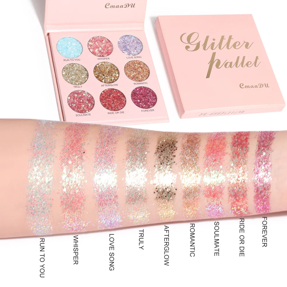 CmaaDu 9 Colors Glitter Eyeshadow Palette Mineral Sequin Shimmer Pink Pearl Matte Shadows Pallet Waterproof Eye Makeup Cosmetics