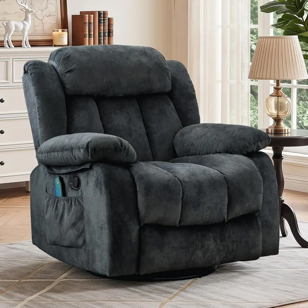 Massage Recliner Chair with Heat and Vibration, 360° Manual Swivel Rocker, Comy abric Single Soa with Side ket, or Living Room,G