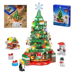 Christmas Tree and Decorations Santa Claus Sleigh Snowman Building Blocks Toys Suit with Light Kit for Children's Gifts